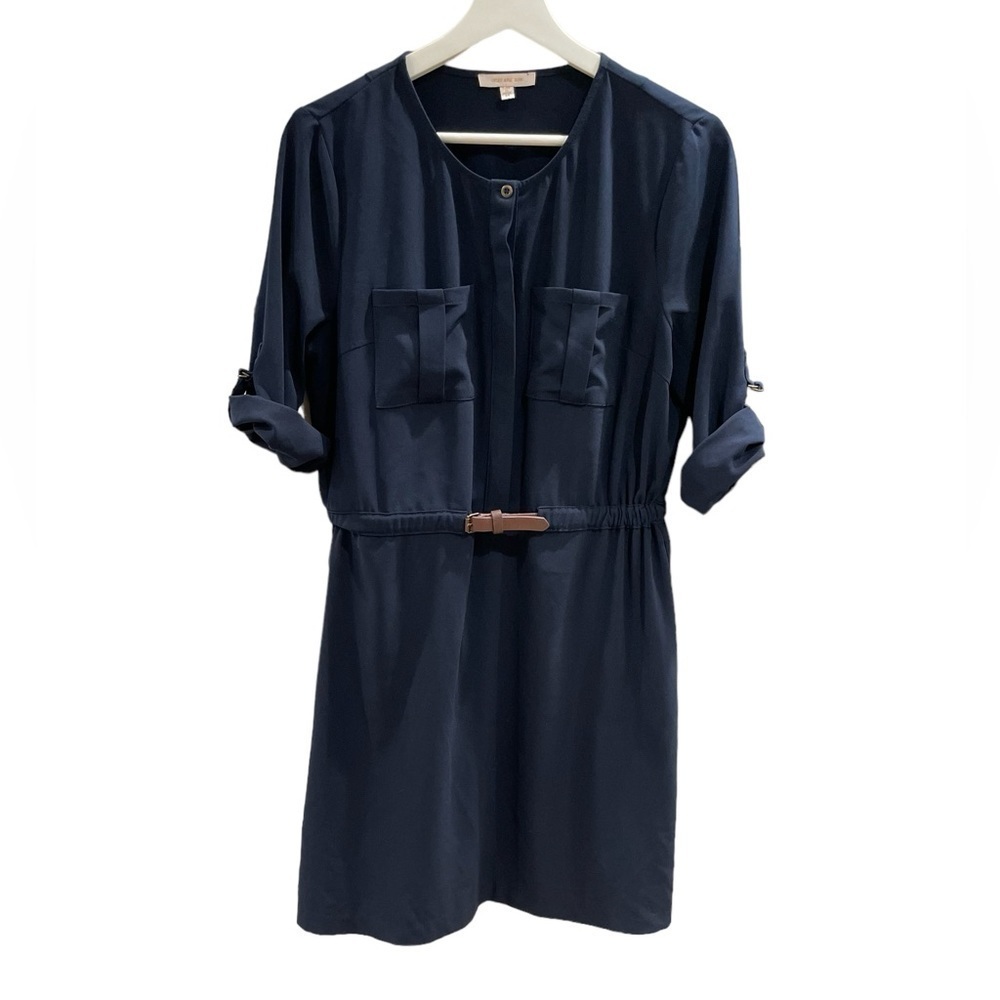 Skies are Blue Navy Dress with Built in Belt